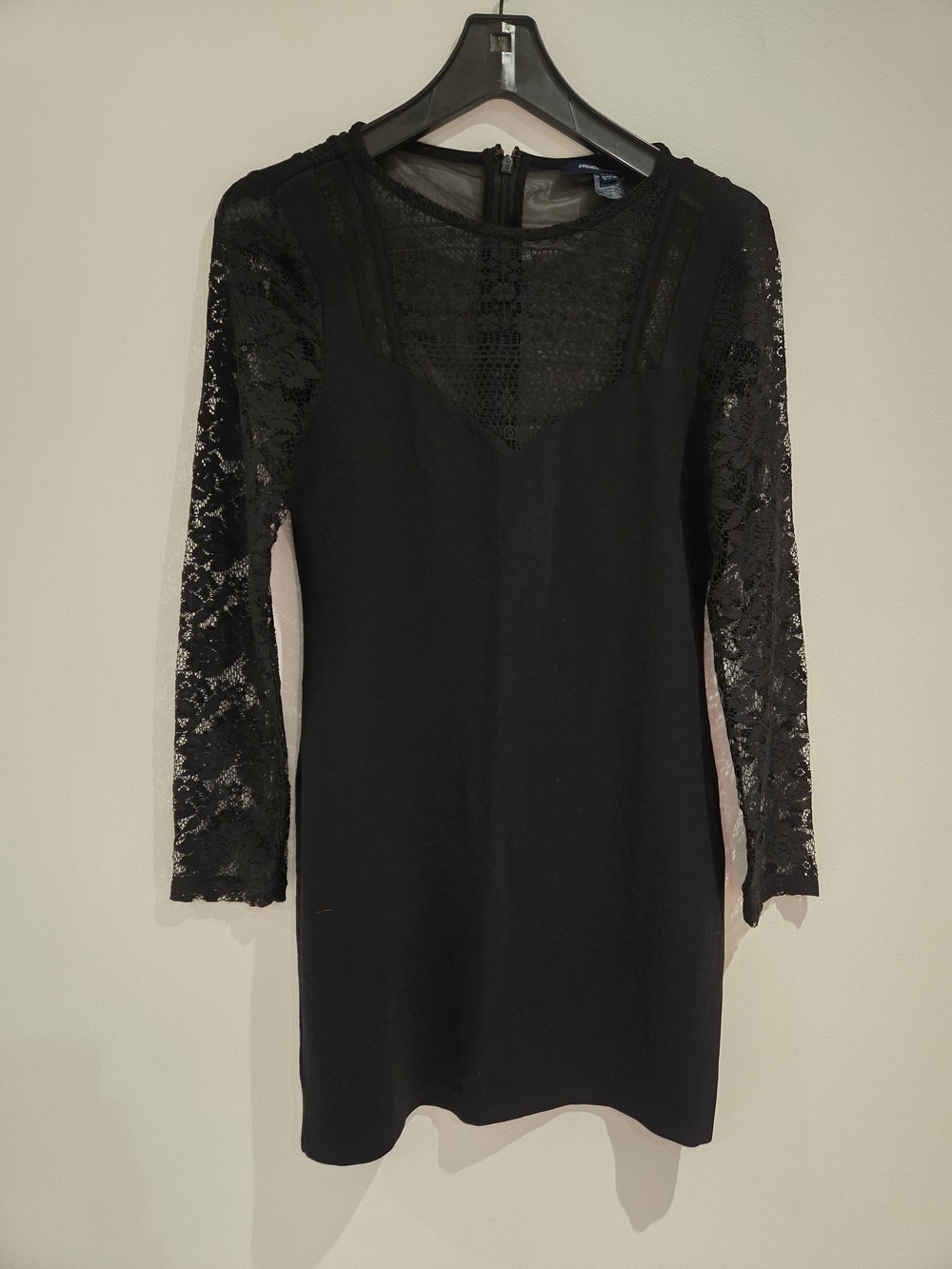 French Connection Black Lace-Sleeve Long-Sleeve Dress